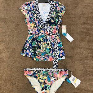 NWT 2-peice Johnny Was Layla Wrap Tankini and Hipster Bottom Size M